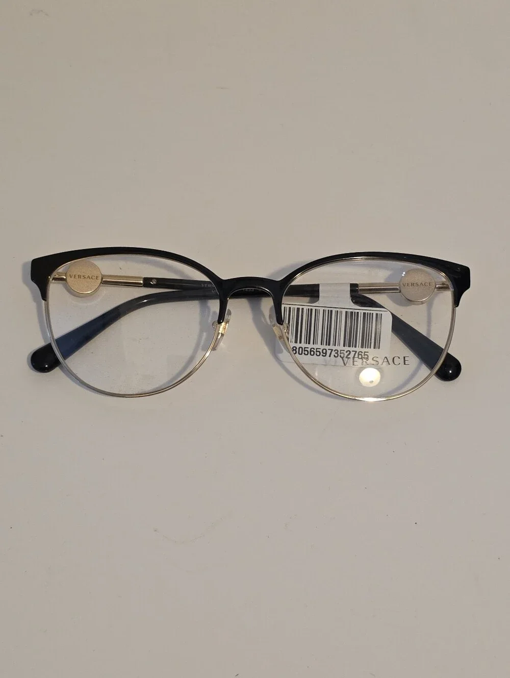 Versace VE1271 Black Gold Cat Eye Eyeglasses 54/18 New with Tags Medusa